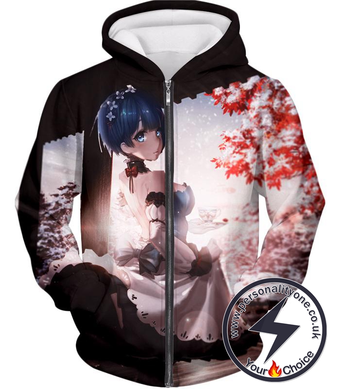 Re:Zero Short Haired Rem Water Magic User Anime Zip Up Hoodie